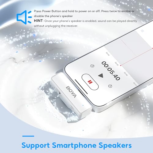 BOYA BOYALINK-W Wireless Lavalier Microphone for iPhone/Android/Camera Vlogging, All-in-One Lapel Dual Mic System & Lightning & USB-C Inputs & Battery Case for Smartphones/DSLR YouTube Facebook Live