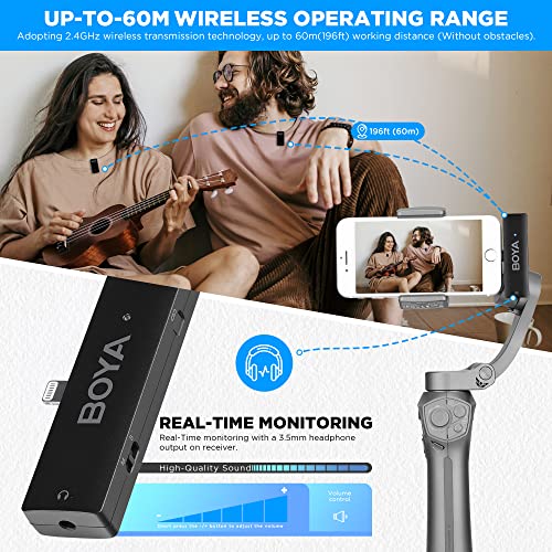 BOYA Wireless Microphone for iPhone,iPhone Microphone with Noise Cancelling&Mono/Stero for YouTube Vlog Interview Live Stream Video Recording (Wmic5-M4)