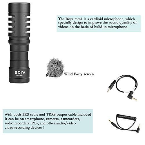 Boya MM1 Universal Camera Microphone Super-Cardioid Shotgun Microphone with Shock Mount for Camera, Consumer, Camcorder iPhone, Android Smartphones