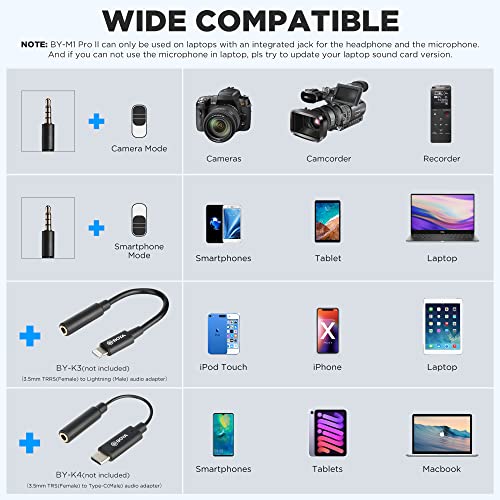 BOYA Lavalier Lapel Microphone - No Battery, by-M1 Pro ll Omnidirectional Condenser Mic for iPhone Camera Android PC Windows - for YouTube, Interview, Video Recording 19.6ft