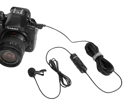 Boya BYM1 by Shotgun Video Microphone by-M1 Ultimate 3.5mm Lapel Mic Clip-On Video Recording Omnidirectional Condenser for iPhone Android Smartphone Mac Tablet DSLR Camcorder, Black