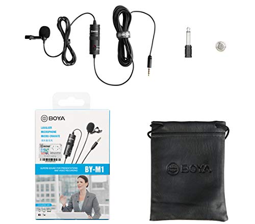 Boya BYM1 by Shotgun Video Microphone by-M1 Ultimate 3.5mm Lapel Mic Clip-On Video Recording Omnidirectional Condenser for iPhone Android Smartphone Mac Tablet DSLR Camcorder, Black