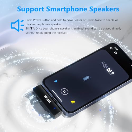 BOYA BOYALINK A2 Wireless Lavalier Microphone for iPhone/Android/Camera Vlogging, All-in-One Lapel Dual Mic System & Lightning & USB-C Inputs for Smartphones/DSLR YouTube Facebook Live