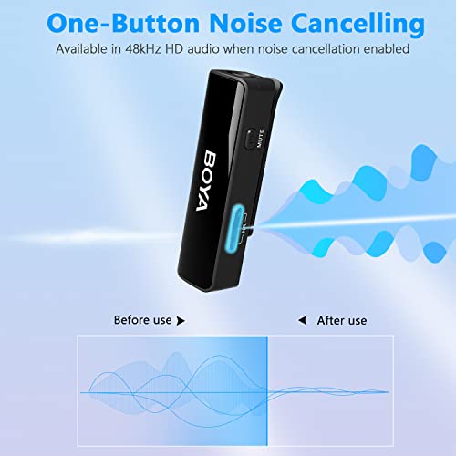 BOYA BOYALINK Wireless Lavalier Microphone for iPhone Android Camera Vlogging, All-in-One Lapel Dual Mic System & Lightning & USB-C Inputs & Battery Case for Smartphones DSLR YouTube Facebook Live