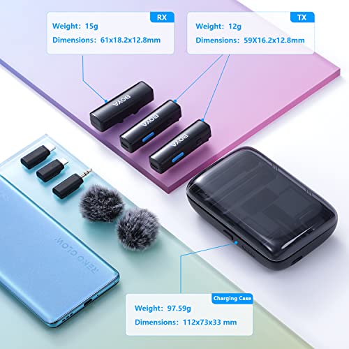 BOYA BOYALINK Wireless Lavalier Microphone for iPhone Android Camera Vlogging, All-in-One Lapel Dual Mic System & Lightning & USB-C Inputs & Battery Case for Smartphones DSLR YouTube Facebook Live
