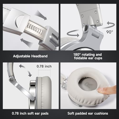 OneOdio Wired Over Ear Headphones Studio Monitor & Mixing DJ Stereo Headsets with 50mm Neodymium Drivers and 1/4 to 3.5mm Jack for AMP Computer Recording Podcast Keyboard Guitar Laptop - Silver