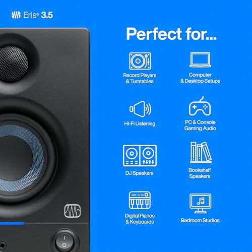 PreSonus Eris 3.5 Studio Monitors, Pair — Powered, Active Monitor Speakers for Near Field Music Production, Desktop Computer, Hi-Fi Audio