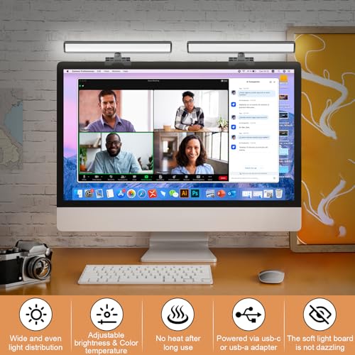 Anautin Video Conference Lighting, Webcam Monitor Light Bar Over Computer, LED Laptop Light Kit for Zoom, Podcast, Streaming, Studio, Ring Light Alternative with Dimmable & Flicker-Free Light