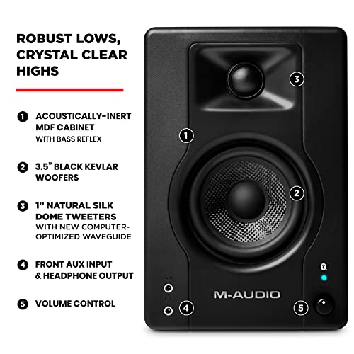 M-Audio BX3BT 3.5" Studio Monitors & PC Speakers with Bluetooth for Recording and Multimedia with Music Production Software, 120W, Pair, black
