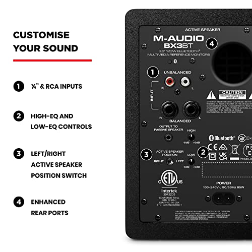 M-Audio BX3BT 3.5" Studio Monitors & PC Speakers with Bluetooth for Recording and Multimedia with Music Production Software, 120W, Pair, black