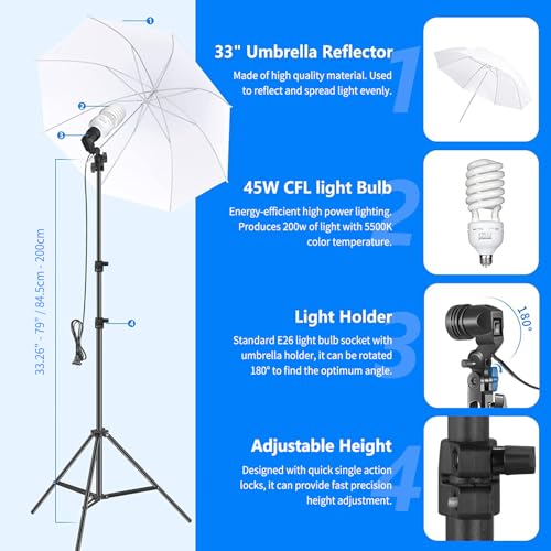 NEEWER Photography Lighting kit with Backdrops, 8.5x10ft Backdrop Stands, UL Certified 5700K 800W Equivalent 24W LED Umbrella Softbox Continuous Lighting, Photo Studio Equipment for Photo Video Shoot