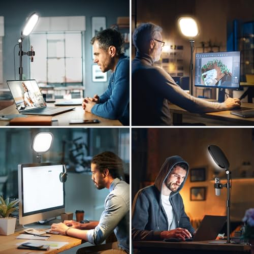 Zoom Lighting for Computer, Adjustable Desk Lighting for Video Calls, 30 Light Modes Video Conference Light, Desk Ring Light with Stand for Webcam, Meetings, Live Stream, Home Office. CRI 97.8