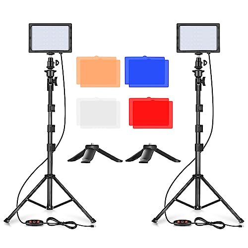 EMART Led Photography Lighting Kit, 2 Pcs Dimmable Continuous Portable Studio Lights with 54 inch Adjustable Tripod Stand for Lighting for Video Recording, Photoshoot, YouTube, Game Streaming