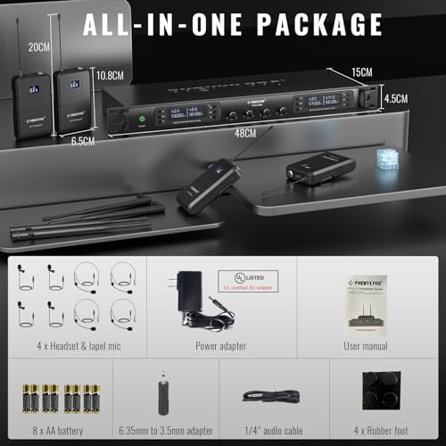 Phenyx Pro UHF 4-Channel Wireless Microphone Set