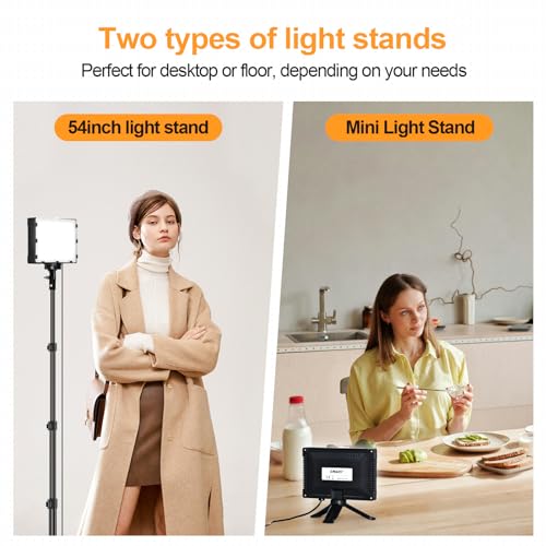 EMART Led Photography Lighting Kit, 2 Pcs Dimmable Continuous Portable Studio Lights with 54 inch Adjustable Tripod Stand for Lighting for Video Recording, Photoshoot, YouTube, Game Streaming