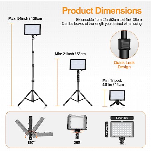EMART Led Photography Lighting Kit, 2 Pcs Dimmable Continuous Portable Studio Lights with 54 inch Adjustable Tripod Stand for Lighting for Video Recording, Photoshoot, YouTube, Game Streaming