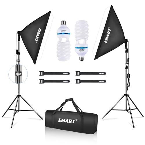 EMART Softbox Lighting Kit, 20"x28" Soft Box Lights Photography Accessories with 125W 5500K CFL Light Bulbs, Professional Camera Photography Lighting Kit for Studio Video Recording, Filming, Podcast