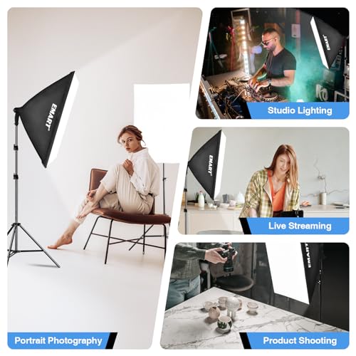EMART Softbox Lighting Kit, 20"x28" Soft Box Lights Photography Accessories with 125W 5500K CFL Light Bulbs, Professional Camera Photography Lighting Kit for Studio Video Recording, Filming, Podcast