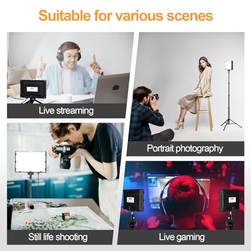 EMART Led Photography Lighting Kit, 2 Pcs Dimmable Continuous Portable Studio Lights with 54 inch Adjustable Tripod Stand for Lighting for Video Recording, Photoshoot, YouTube, Game Streaming