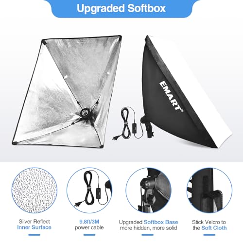 EMART Softbox Lighting Kit, 20"x28" Soft Box Lights Photography Accessories with 125W 5500K CFL Light Bulbs, Professional Camera Photography Lighting Kit for Studio Video Recording, Filming, Podcast
