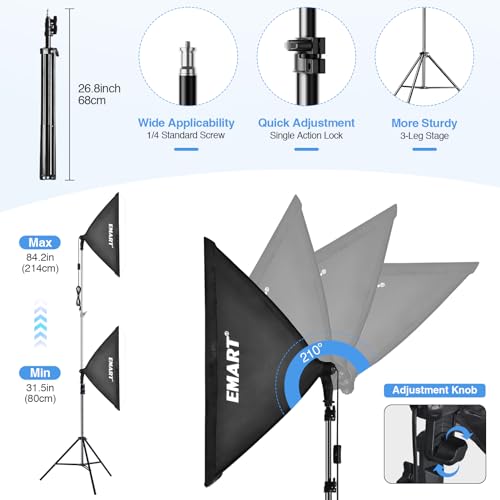 EMART Softbox Lighting Kit, 20"x28" Soft Box Lights Photography Accessories with 125W 5500K CFL Light Bulbs, Professional Camera Photography Lighting Kit for Studio Video Recording, Filming, Podcast
