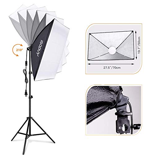 Andoer Softbox Photography Lighting Kit Professional Studio Equipment with 20"x28" Softbox, 2800-5700K 85W Bi-Color Temperature Bulb with Remote, Light Stand, Boom Arm for Portrait Product Shooting