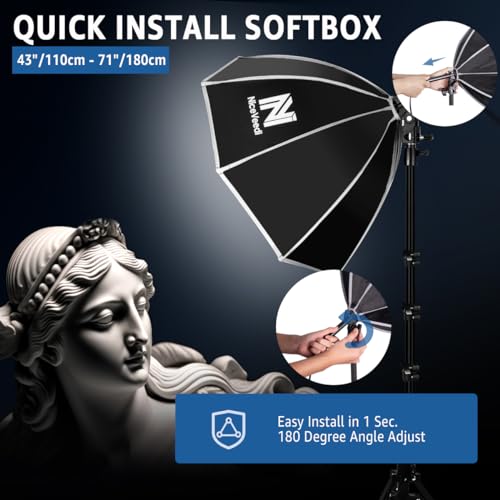 Softbox Photography Lighting Kit, NiceVeedi 20" Softbox Lighting Kit with 5400K 650W Equivalen LED Bulbs & 63" Tripod Stand, Studio Light Kit for Photography Portraits Advertise Shooting, Video Record