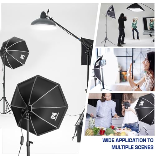 Softbox Photography Lighting Kit, NiceVeedi 20" Softbox Lighting Kit with 5400K 650W Equivalen LED Bulbs & 63" Tripod Stand, Studio Light Kit for Photography Portraits Advertise Shooting, Video Record