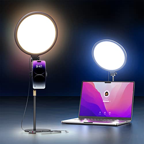 Kaiess 10.5" Desk Ring Light with Stand, Full-Screen Selfie Ring Light for Desk with Phone Holder, Desktop Laptop Light for Video Recording, Zoom Lighting for Computer, Live Streaming, Video Calls