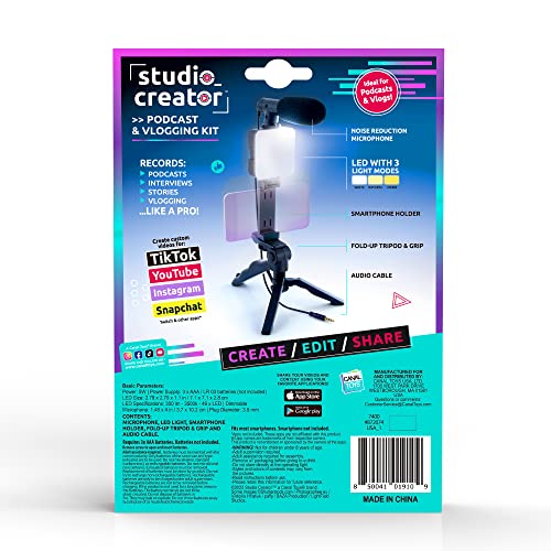 Canal Toys New Studio Creator Podcast & Vlogging Kit – Record Your own podcasts and Vlogs Like Your Favorite influencers! Fold-up Tripod, LED Light & Microphone. Ages 8+