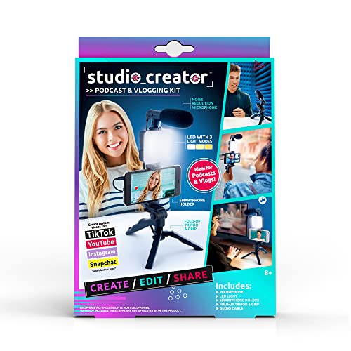 Canal Toys New Studio Creator Podcast & Vlogging Kit – Record Your own podcasts and Vlogs Like Your Favorite influencers! Fold-up Tripod, LED Light & Microphone. Ages 8+