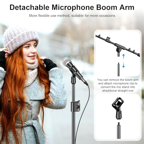 ZOMON Microphone Stand, Tripod Boom Arm Floor Mic Stand Height Adjustable Heavy Duty with Carrying Bag 2 Mic Clips 3/8" to 5/8" Adapter for Singing Podcast for Blue Yeti Shure SM58 SM48 Samson Q2U