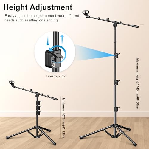 ZOMON Microphone Stand, Tripod Boom Arm Floor Mic Stand Height Adjustable Heavy Duty with Carrying Bag 2 Mic Clips 3/8" to 5/8" Adapter for Singing Podcast for Blue Yeti Shure SM58 SM48 Samson Q2U