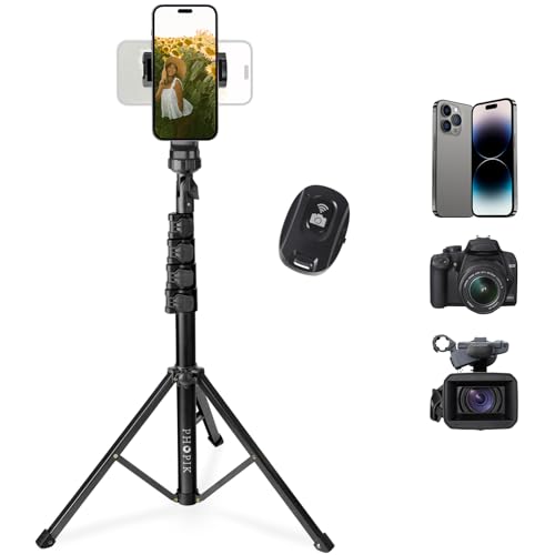 PHOPIK Phone Tripod Stand : Selfie Stick Extendable Camera & Cell Phone Tripod Stand for iPhone & Android Phone, Heavy Duty Aluminum, Lightweight