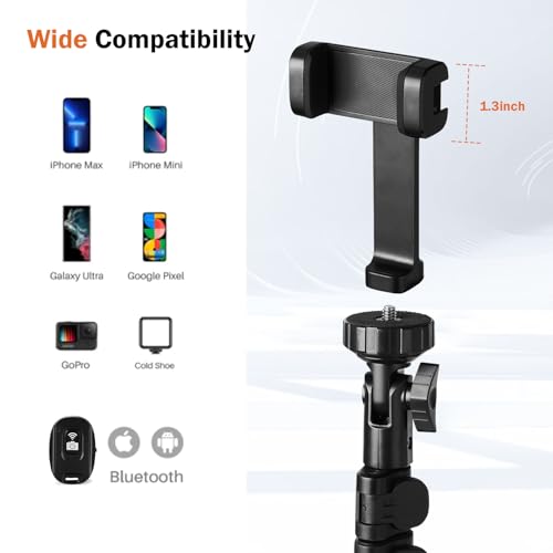 PHOPIK Phone Tripod Stand : Selfie Stick Extendable Camera & Cell Phone Tripod Stand for iPhone & Android Phone, Heavy Duty Aluminum, Lightweight
