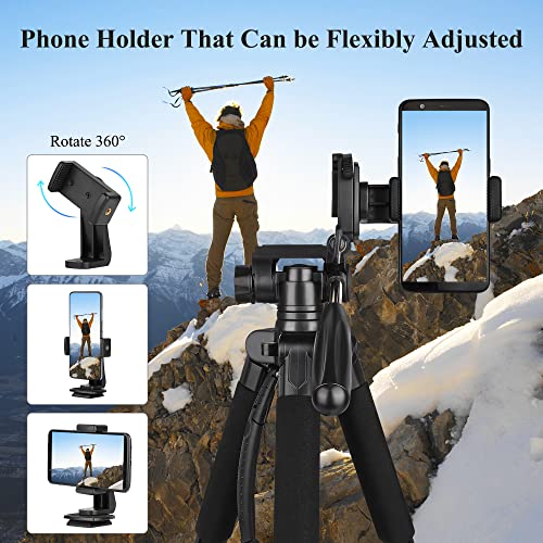 VICTIV 74” Camera Tripod, Tripod for Camera and Phone, Aluminum Heavy Duty Tripod Stand for Canon Nikon with Carry Bag and Phone Holder, Compatible with DSLR, iPhone, Spotting Scopes, Max Load 15 Lb