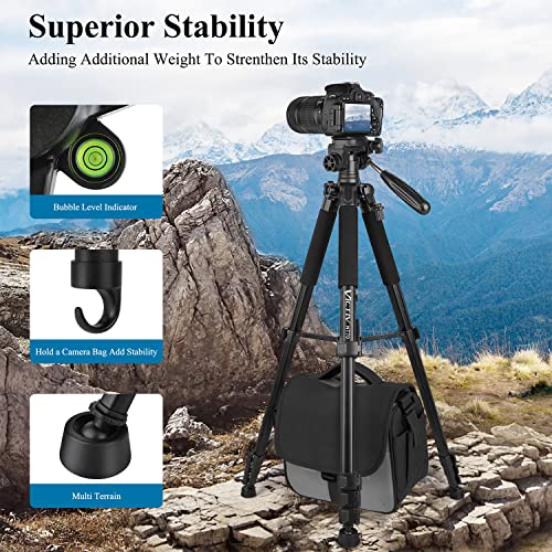 VICTIV 74” Camera Tripod, Tripod for Camera and Phone, Aluminum Heavy Duty Tripod Stand for Canon Nikon with Carry Bag and Phone Holder, Compatible with DSLR, iPhone, Spotting Scopes, Max Load 15 Lb