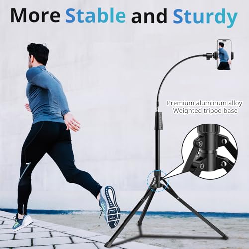 Eicaus 92’’ Tall Cell Phone Tripod Stand with 16.5’’ Flexible Gooseneck and Remote, Overhead Tripod with Adjustable 360°Ball Head & Phone Holder for iPhone 15 Pro Max/Plus/14/13/12/11, Android