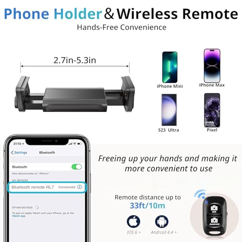 Eicaus 92’’ Tall Cell Phone Tripod Stand with 16.5’’ Flexible Gooseneck and Remote, Overhead Tripod with Adjustable 360°Ball Head & Phone Holder for iPhone 15 Pro Max/Plus/14/13/12/11, Android