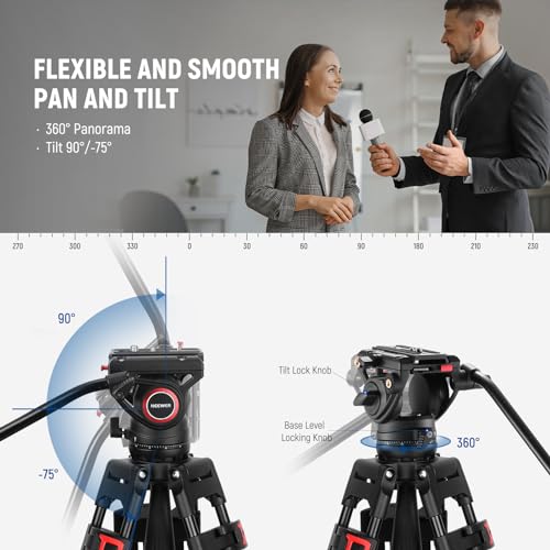 NEEWER 74" Video Tripod with Fluid Head, QR Plate, Aluminum Heavy Duty Camera Tripod Professional for DSLR Cameras Camcorders, Max Load 17.6lb/8kg, TP74