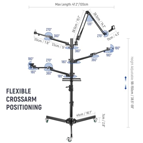 NEEWER Live Streaming Stand with Casters, Overhead Camera Mount Floor Stand with Mic Boom Arm, Phone/Tablet/Laptop Holder, Tray, All in One Mobile Webcam Stand for Video Live Broadcast Podcast, DS010