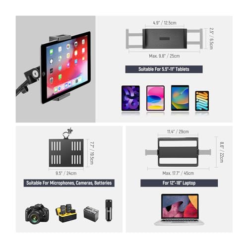 NEEWER Live Streaming Stand with Casters, Overhead Camera Mount Floor Stand with Mic Boom Arm, Phone/Tablet/Laptop Holder, Tray, All in One Mobile Webcam Stand for Video Live Broadcast Podcast, DS010