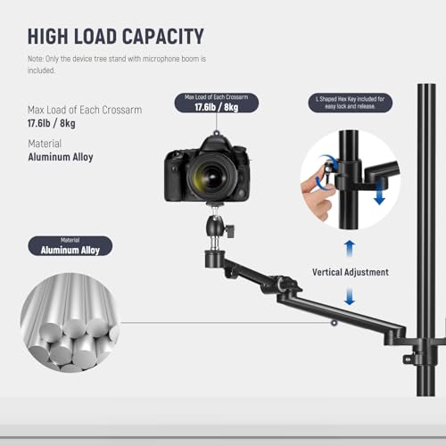 NEEWER Live Streaming Stand with Casters, Overhead Camera Mount Floor Stand with Mic Boom Arm, Phone/Tablet/Laptop Holder, Tray, All in One Mobile Webcam Stand for Video Live Broadcast Podcast, DS010