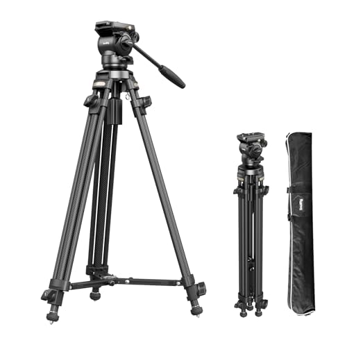SmallRig AD-50 Heavy Duty Tripod, Carbon Fiber Video Tripod, 64"Lightweight Travel Tripod with Step-Less Damping Fluid Head, Detachable Handle, Lift Rope, Load up to 13.2lb for Camcorder, Cameras-4685