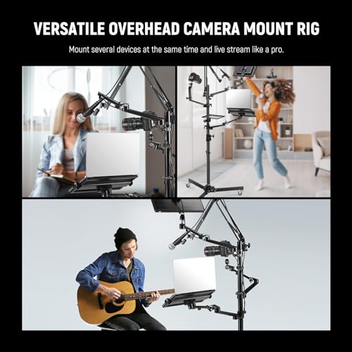NEEWER Live Streaming Stand with Casters, Overhead Camera Mount Floor Stand with Mic Boom Arm, Phone/Tablet/Laptop Holder, Tray, All in One Mobile Webcam Stand for Video Live Broadcast Podcast, DS010