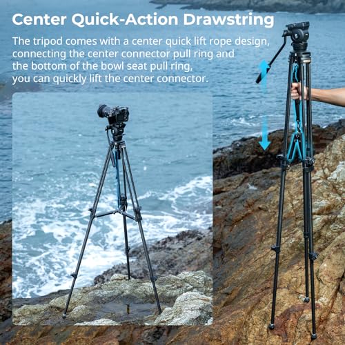 SmallRig AD-50 Heavy Duty Tripod, Carbon Fiber Video Tripod, 64"Lightweight Travel Tripod with Step-Less Damping Fluid Head, Detachable Handle, Lift Rope, Load up to 13.2lb for Camcorder, Cameras-4685