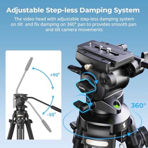 SmallRig AD-50 Heavy Duty Tripod, Carbon Fiber Video Tripod, 64"Lightweight Travel Tripod with Step-Less Damping Fluid Head, Detachable Handle, Lift Rope, Load up to 13.2lb for Camcorder, Cameras-4685