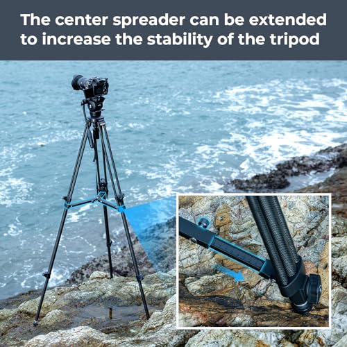 SmallRig AD-50 Heavy Duty Tripod, Carbon Fiber Video Tripod, 64"Lightweight Travel Tripod with Step-Less Damping Fluid Head, Detachable Handle, Lift Rope, Load up to 13.2lb for Camcorder, Cameras-4685