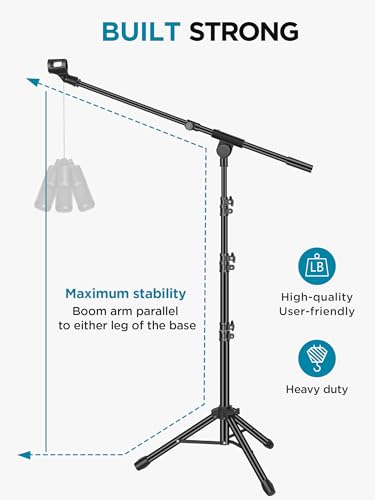 InnoGear Microphone Stand, 2 Pack Tripod Boom Arm Floor Mic Stand Height Adjustable with Carrying Bag 2 Mic Clips 3/8" to 5/8" Adapter for Singing Podcast for Blue Yeti Shure SM58 SM48 Samson Q2U