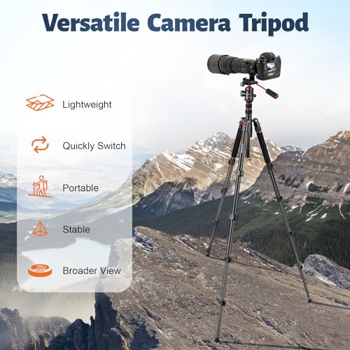 Tripod for Camera, 83" Camera Tripods & Monopods with Metal Handle, Professional Aluminum Camera Tripod, Heavy Duty Tripod for DSLR Camera Lasers Spotting Scope Binoculars Telescope, Payload 35Lb